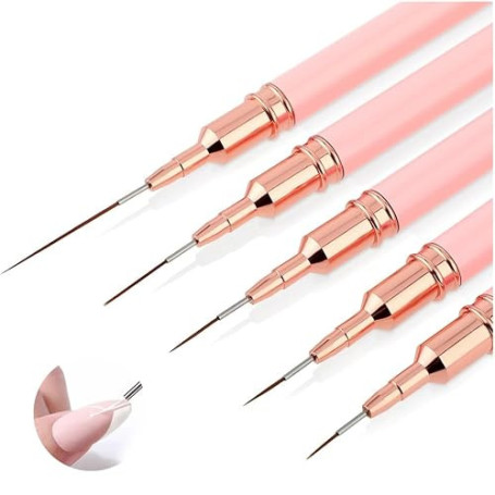 WeddHuis Nail Art Ongles Professionnel, 5 Pièces, Pinceaux Liner Ultra Fin, pour Gel, Peinture Acrylique, UV Construction, Bross