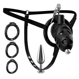 Sex Toýs Homme Couple Cage de Chasteté Pénis avec Chastity Cage Plug,Harnais Réglable et Ceinture de Chasteté avec Anneaux de 3
