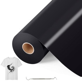 Bocguy Rouleau Vinyle Thermocollant Noir pour Tissus 30,5 CM X 10 M avec Outil Désherber, Flex Thermocollant pour Tissus, Cricut