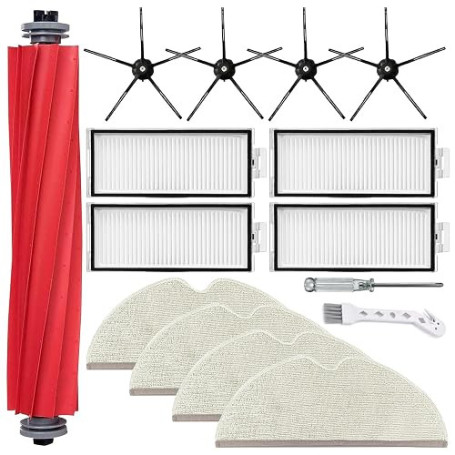 UPUPDAY Accessoires pour Roborock Q7/ Q7+/ Q7 Max/ Q7 Max+, 1 Brosse Principale 4 Filtre 4 Serpillères 4 Brosses Latérale
