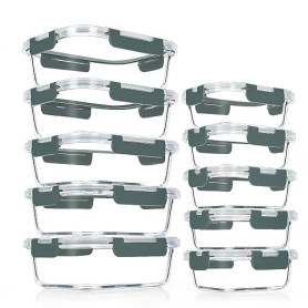 VERONES Lot de 10 récipients en verre pour la préparation des repas,conservation des aliments avec couvercles, pour le micro-ond