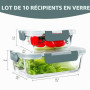 VERONES Lot de 10 récipients en verre pour la préparation des repas,conservation des aliments avec couvercles, pour le micro-ond