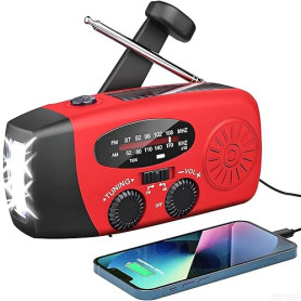 Radio Solaire d’Urgence, Radio à Manivelle Auto-alimentée avec Lampe de Poche LED, Météo AM/FM/WB avec Batterie Rechargeable 200