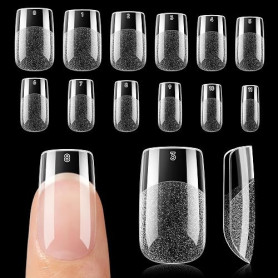 UNA GELLA Capsule Américaine Ongle Carrée Courte, 120 PCS 12 Tailles Full Cover Capsules Ongles, Soft Gel Pré-Limé, Press-On pou