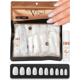 600 Capsules Américaines Ongles Ovale Court, Faux Ongles Press On à Coller avec Colle Extra Forte 2g, Couverture Complète, Natur