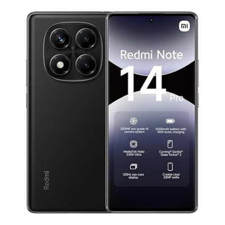 XIAOMI REDMI Note 14 Pro Smartphone 8+256 Go Caméra IA 200MP - Noir | Écran 120Hz, batterie 5500mAh, selfie 32MP, fonctionnalité