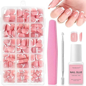 Soodyoow 240 Pièces Faux Ongles, 12 Tailles Capsules Ongles, Capsule Ongle, Faux Ongles Court, Kit Faux Ongles avec Colle à Ongl