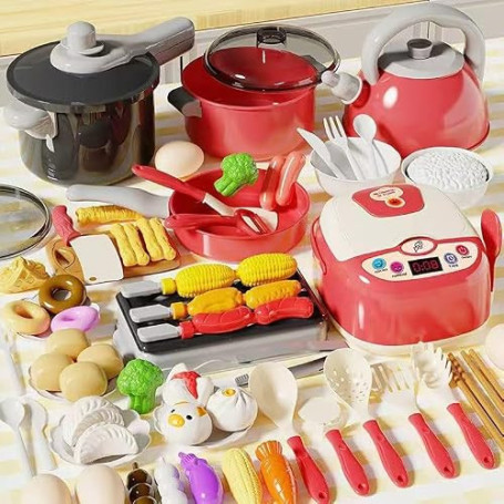 NXPZ Accessoire Cuisine Enfant, Jouet de Jeu de Rôle de Chef pour Enfants, Ustensiles de Cuisine Jouet avec Pots et Casseroles,