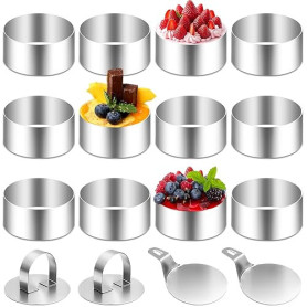 Aurinovellia 12 Pièces Cercle a Patisserie, Emporte-Pièces Ronds avec 2 Couvercle et 2 Base, Acier Inoxydable Moule à Gâteau, Mo