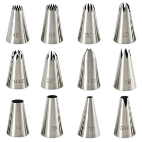 12 douilles inox réutilisables, décoration gâteaux adapté poche à douille | Inox 304 anticorrosion, 12 douilles glaçage surface