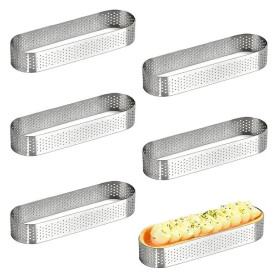 SJIFJSE Lot de 6 Anneaux Cercle à Tarte en Acier Inoxydable,Cercle à Tarte Perforé 403 Inoxydable en Ovale Forme,Moules à Tartel