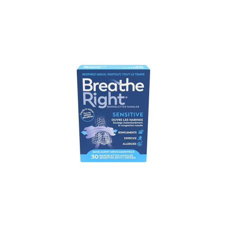 Breathe Right Sensitive - Bandelette nasale - Taille M/S - Sommeil: aide à réduire les ronflements - Rhume, allergies, sport: vo