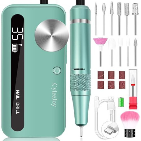 CyleeJoy Ponceuse pour Ongles Professionnel 35000 RPM, 12 en 1 Lime a Ongle Electrique Portable, Ponceuse Ongle Sans Fil Recharg