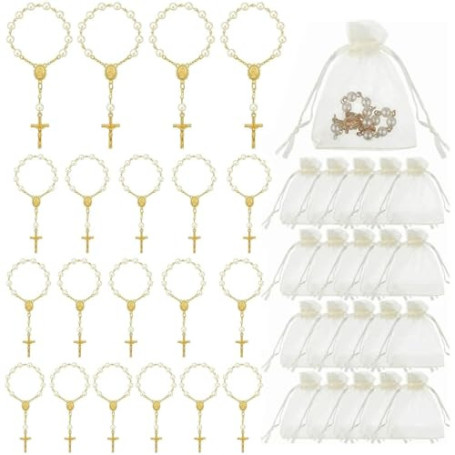 CZAYEFNH Offrez de Baptême – Ensemble de 40 Cadeaux pour Les invités avec Dragees, Chapelets Catholiques et Sujet de Communion F