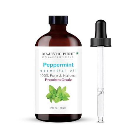 Majestic Pure Huile Essentielle de Menthe Poivrée, 60ml | Avec compte-gouttes en verre – Huiles essentielles pour diffuseur, aro