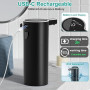 PUGTOW Distributeur de Savon Automatique Liquide, Mural 400ML (Noir) | Étanche IPX5, 4 Vitesses, 1800mAh Rechargeable par USB, C