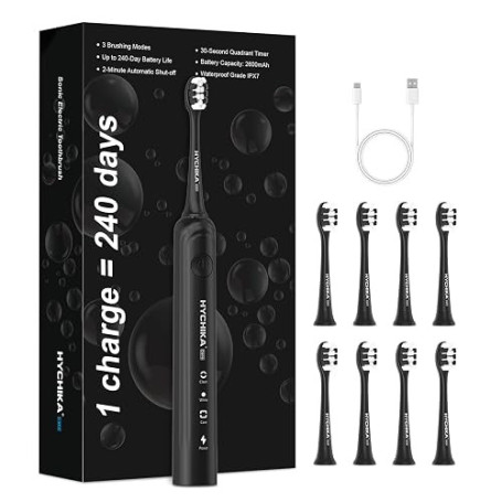 Autonomie de 240 jours Brosse à dents électrique pour Adultes,8 Têtes de Rechange,Batterie Rechargeable,3 Modes,Minuterie de 2,é
