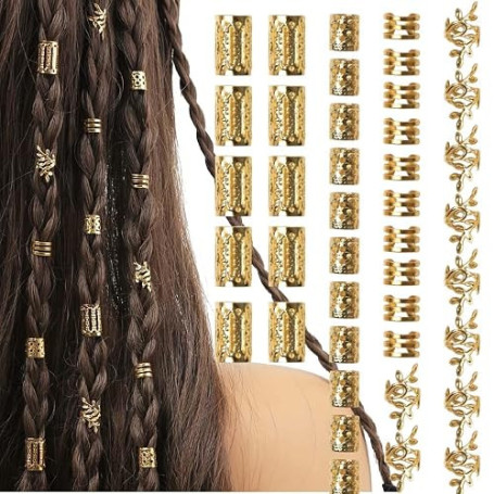 Lot de 40 bijoux de cheveux pour dreadlocks - Réglables - En métal - Pour cheveux - Pinces à cheveux en spirale - Accessoires de