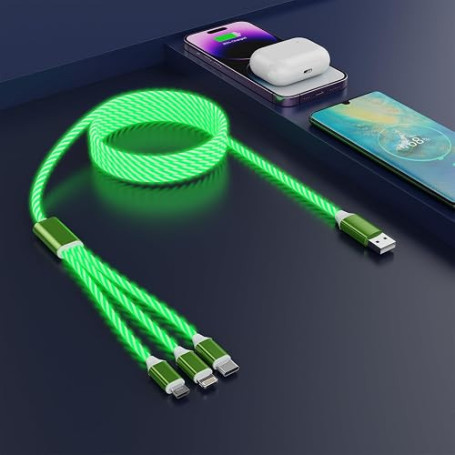 Câble de Recharge Multi-câble Lumineux pour iPhone 3-en-1 [Certifié MFi ] Câble Lightning avec USB-C&Micro USB, Câble Lightning