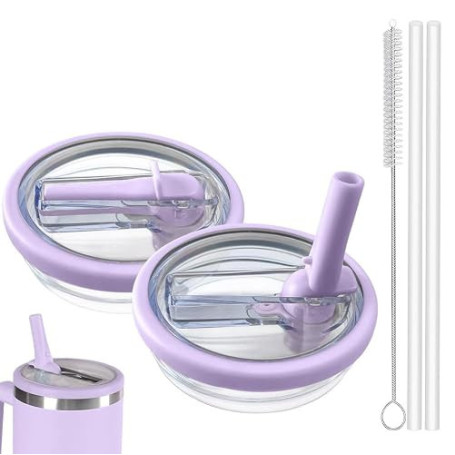 Stanley - Lot de 2 couvercles anti-fuite - Réutilisables - Anti-fuite - Pour tasse Stanley - Avec 2 pailles et 1 brosse à paille