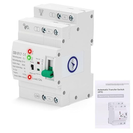 BORDRISE Inverseur de Source Automatique 63A 2P, Inverseur de Source monophasé 63A, Inverseur de Source, ATS 220V DIN – Commutat