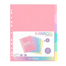 Viquel - Lot de 6 intercalaires en plastique Rainbow Pastel - Maxi format (24,5x30,5cm) - Pour classeur A4 Maxi format ou classe