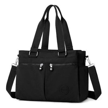 BTNEEU Sac a Main Femme Grand Sac Bandoulière Femme Nylon Sac de Cours Imperméable Sac Cabas avec 3 Compartiments Sac Multipoche
