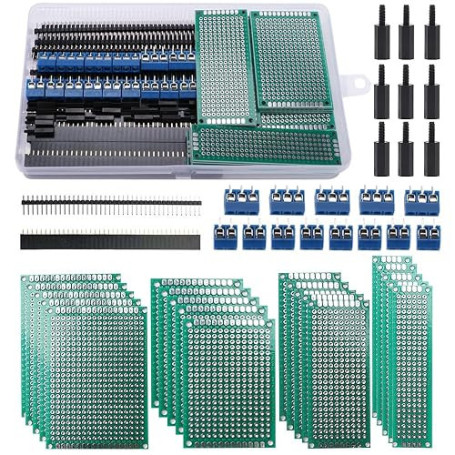 VooGenzek 75 Pièces Circuit Imprimé Double Face Kit, 20 Pièces Double Face PCB Prototype Boards, 20 Pièces Fiches Mâle/Femelle,