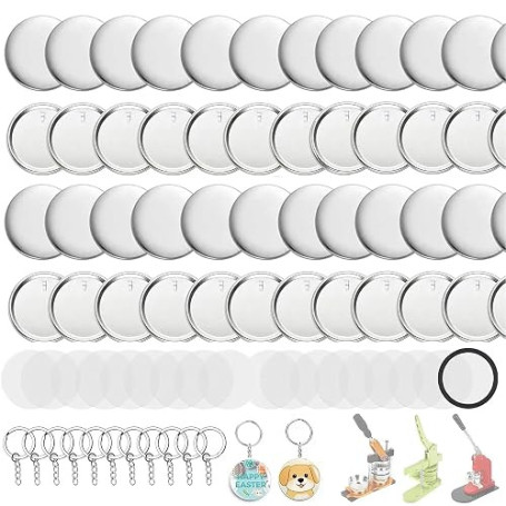 Lot de 50 porte-clés pour machine à boutons - 58 mm - Kit de fabrication de broches pour machine à boutons - Ensembles de badges