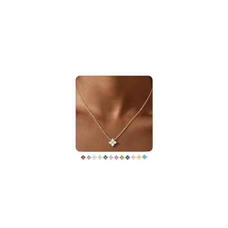 ZHESHY Collier Femme Or Pierre de naissance Trefle A 4 Feuilles Chaine | Zircone Cubique,Plaqué Or 14k,Imperméable,Réglable,Pers