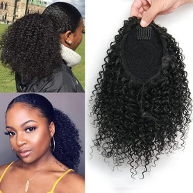 ROSESSEA Extension de queue de cheval afro - américaine bouclée cheveux courts en queue de cheval afro - américaine (12 Inch, 1B
