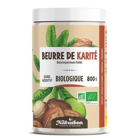 Beurre de Karité Bio AB 800 g - Qualité Alimentaire - 100% végétal, Sans additifs, Sans Odeur