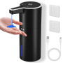 PUGTOW Distributeur de Savon Automatique Liquide, Mural 400ML (Noir) | Étanche IPX5, 4 Vitesses, 1800mAh Rechargeable par USB, C