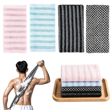 4PCS Serviettes Exfoliantes Japonaises, Serviette de Douche Exfoliante | Serviette Exfoliante Unisexe, Serviette Exfoliant pour 