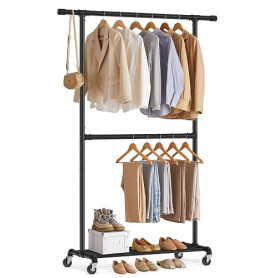 SONGMICS Portant à Vêtements, Capacité de Charge 110 kg, Porte-manteau sur Roulettes, Porte-vêtements Mobile, Tringle du Milieu