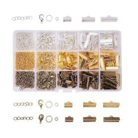 PH PandaHall 420pcs Kits de Decouvertes de Bijoux, Extremites de Fil de Fer, Fermoirs de Griffe de Homard en Laiton, Anneaux de