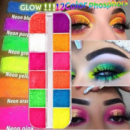 12 couleurs/boîte fard à paupières poudre maquillage Palette fluorescent néon Pigment paillettes scintillantes fard à paupières