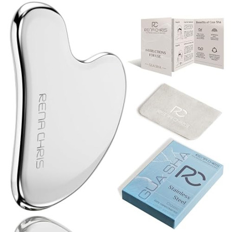 Rena Chris Gua Sha Visage - Acier Inoxydable,Guasha pour Sculpter la Ligne de la Mâchoire et Réduire les Poches, Gua Sha Corps,