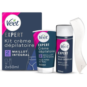 VEET EXPERT - Crème Dépilatoire Poils Tenaces - Maillot Intégral Avec Mousse Exfoliante - Agit en 2min - 2x50ml