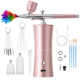 GOEDCH AirBrush Set avec compresseur : pistolet aérographe manuel multi-fonction, aérographe portable rechargeable avec buse de