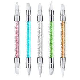 ZEOHBETY Lot de 5 stylos de sculpture pour nail art, outils à double pointe en silicone pour résine, pinceaux en silicone, stylo