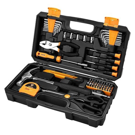 DEKO Outils Bricolage Kit - 62 Pièce Malette Outils à Main Ménage Général avec Boîte à Outils en Plastique Mallette de Rangement