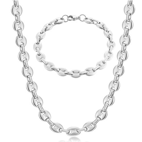 AFSTALR Chaine Maille Grain de Café Homme Collier et Bracelet en Acier Inoxydable, 6mm 9mm 11mm Argent/Or/Noir