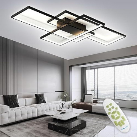 TYJY Plafonnier LED Dimmable 105W 140cm Noir Luminaire Plafonnier Salon | Moderne Rectangulaire Lampe de Plafond avec Télécomman