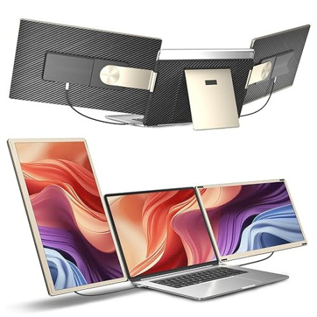 siaviala Extension D'écran d'ordinateur Portable, Triple Moniteur Portable 15,6" FHD 1080p, Compatible avec Windows, Mac, Chrome