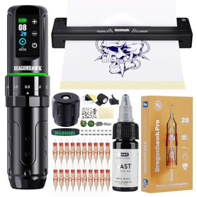 Dragonhawk L3 Kit de Tatouage, Machine à Tatouer Sans Fil avec Course 2,4-4,2 mm et Batterie 2000mAh, Imprimante à Stencil, 20 A