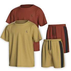 Essenclo Boys Clothing Sets Tagless Loose Athletic Performance Crew Neck T-Shirt and Short Outfits Size 3-16 (4 Piece Set)