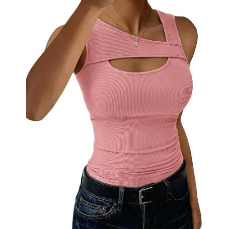 Aottori Débardeur Femme sans Manches Décolleté Haut Été Côtelé Slim Uni | Doux et respirant, décolleté féminin, texture côtelée