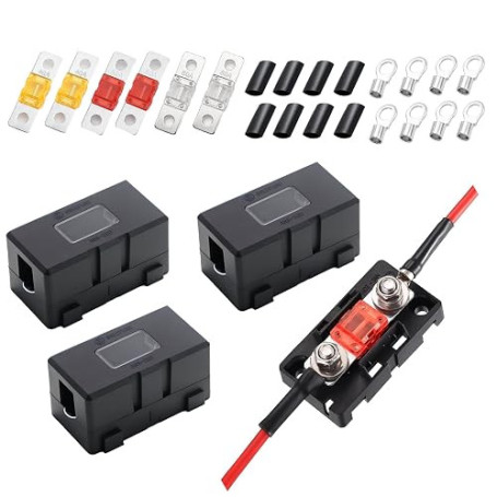 Lot de 4 porte-fusibles Midi pour voiture, avec 6 pièces 40 A, 50 A, 80 A, Mega porte-fusibles pour voiture, bateau, SUV, camion