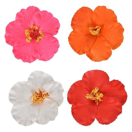 4 Pinces à Cheveux Hawaïens, Pince à Cheveux en Forme de Fleur Tropicale Artificielle, Barrettes à Cheveuxs Hibiscus Hawaïen, po